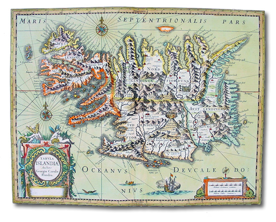 Mercator's Map of Iceland, 16th Century.